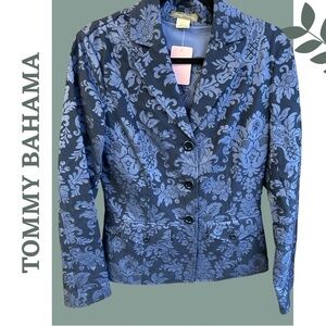 Tommy Bahama Blue Blazer Jacquard Print Songle Breasted Silk Cotton Size
Small